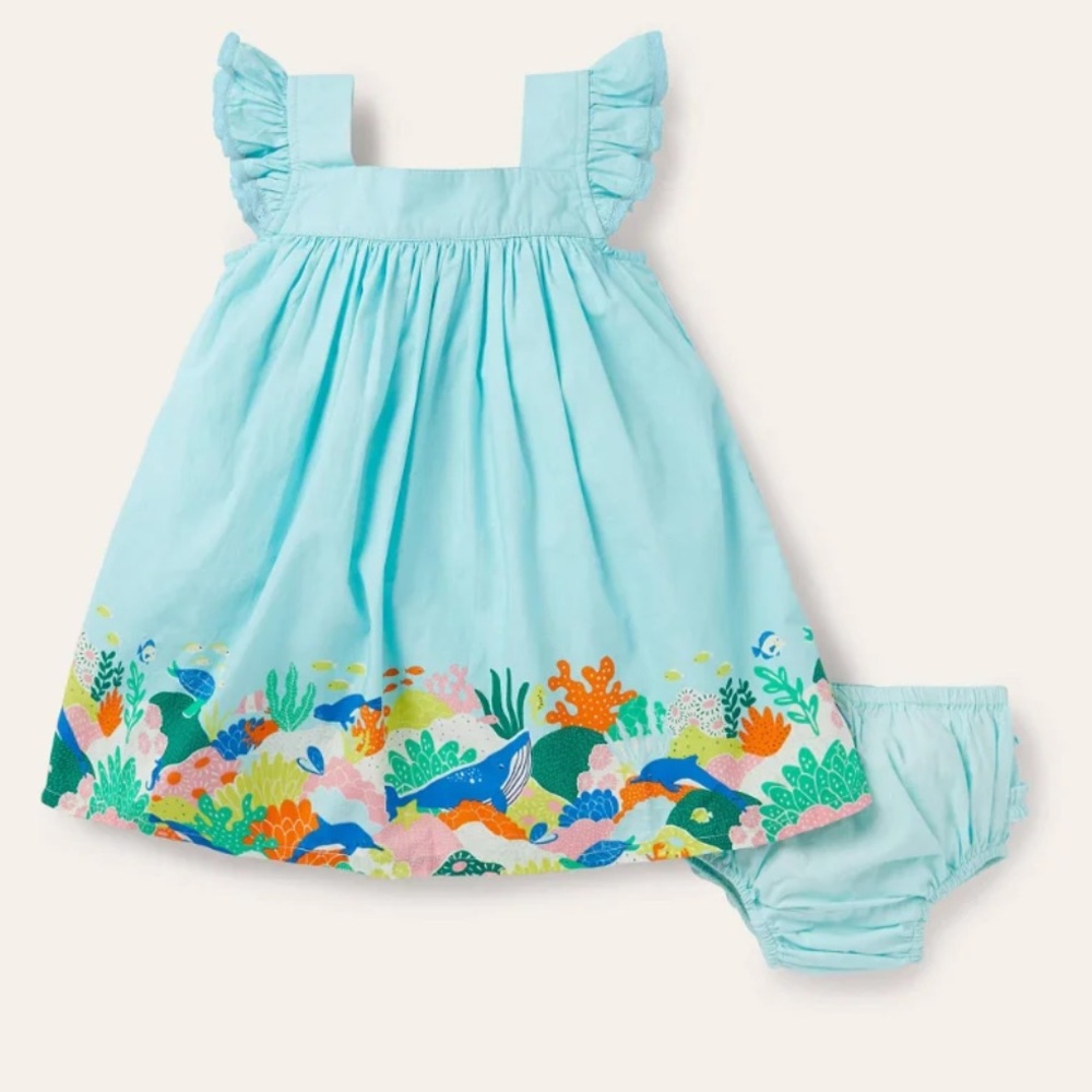 Baby Boden Woven Coral Reef Scene Dress